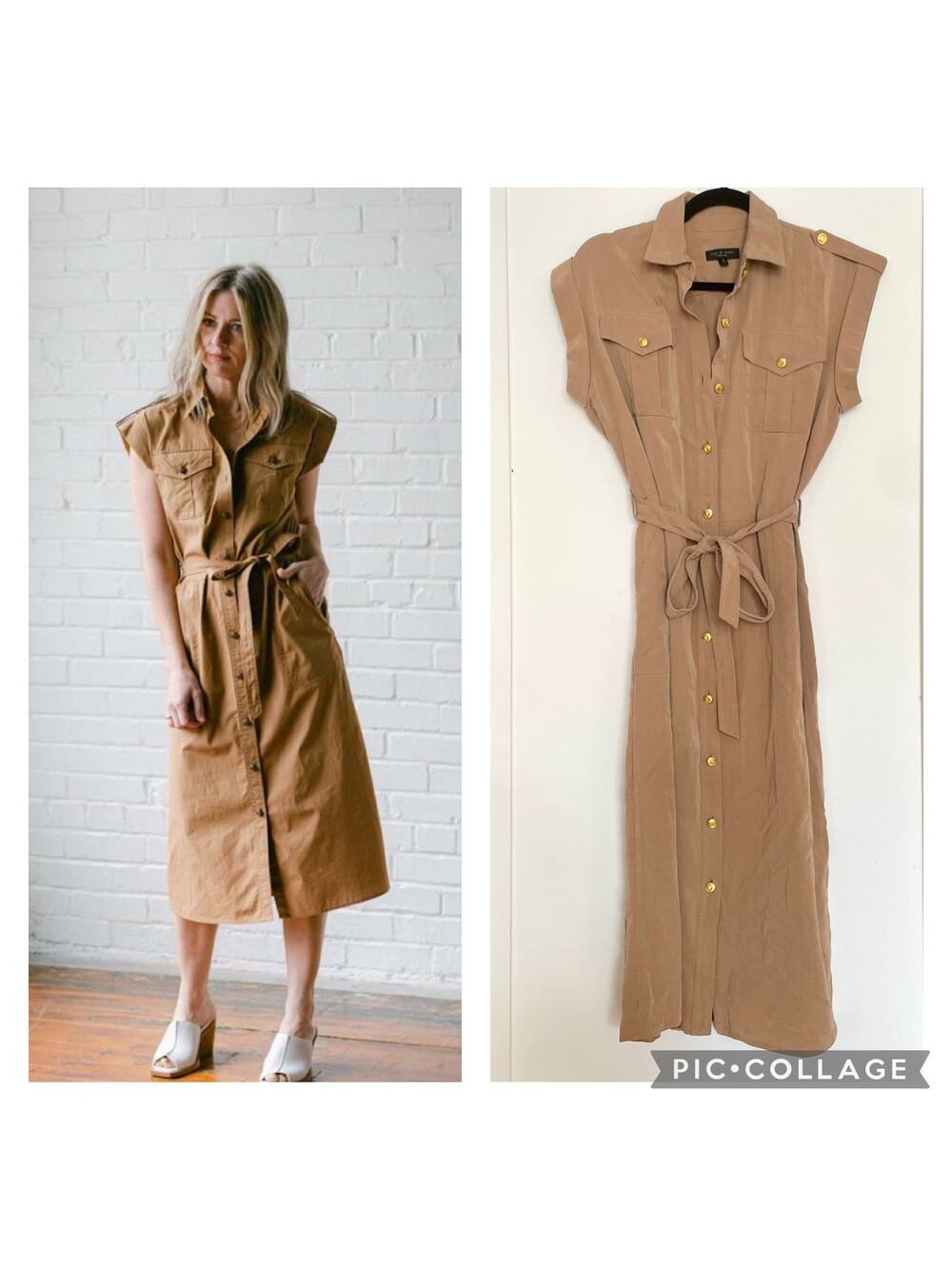 Rag & Bone Roxanne Midi Dress Utility Button Down Collared Casual Tan sz S - Picture 1 of 10